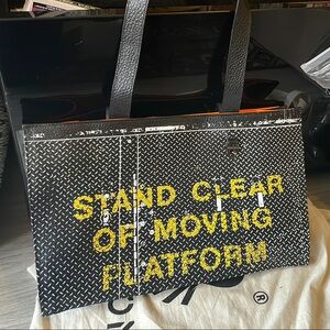 Min & Mon Marko Black and Yellow Graphic Leather Tote Bag